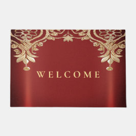 Modern Gold Red Floral Doormat Fußmatte