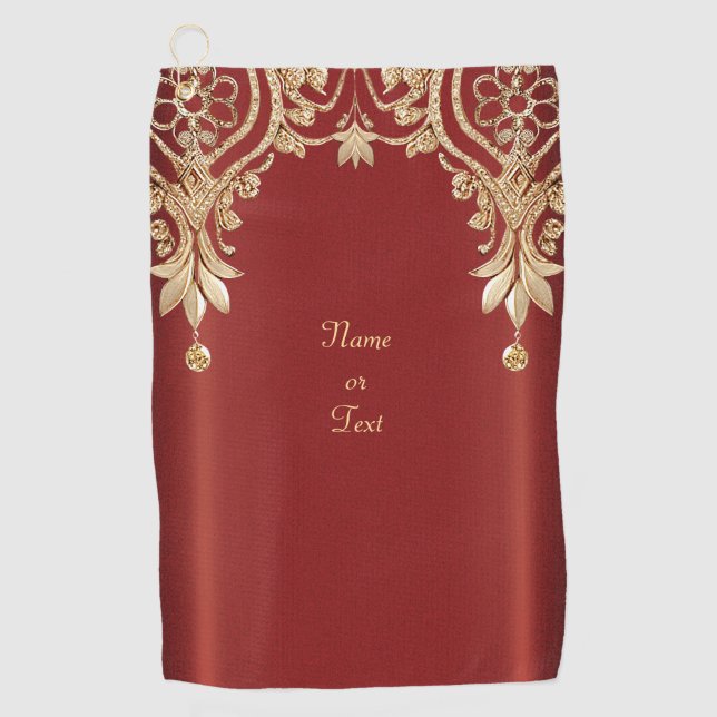 Modern Gold Red Floral Golf Towel Golfhandtuch (Vorderseite)