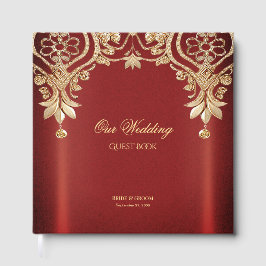 Modern Gold Red Floral Guest Book Gästebuch