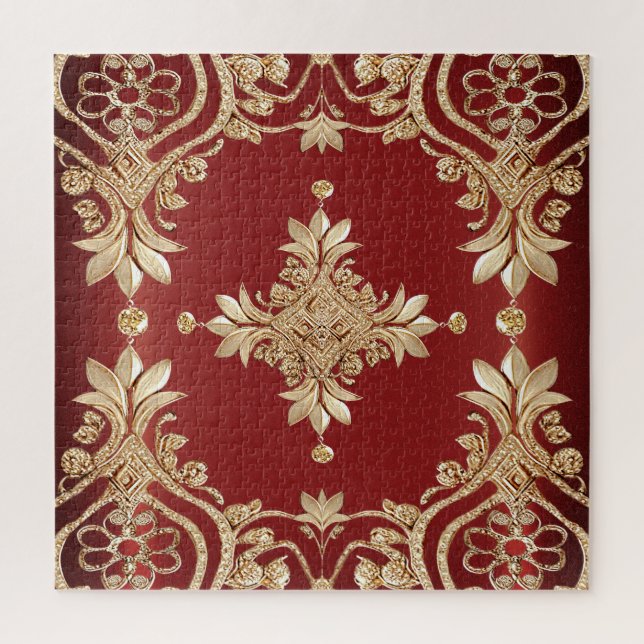 Modern Gold Red Floral Jigsaw Puzzle (Vertikal)