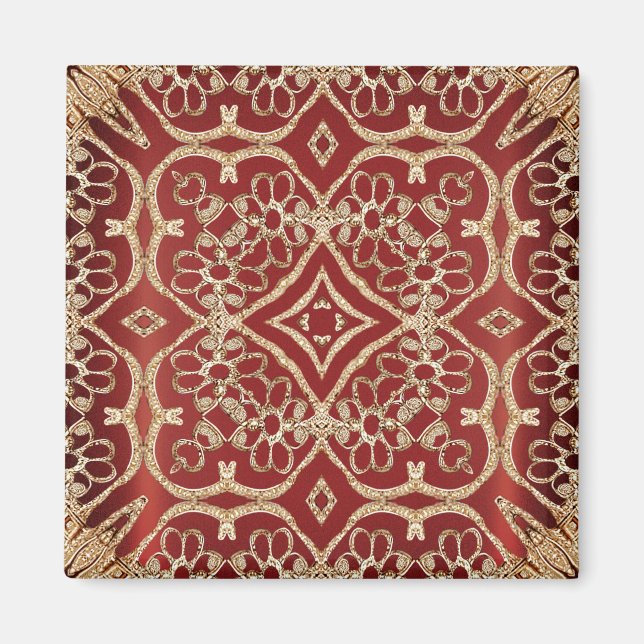 Modern Gold Red Floral Magnet (Vorne)