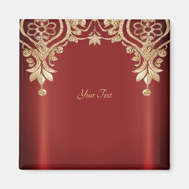 Modern Gold Red Floral Magnet (Vorne)