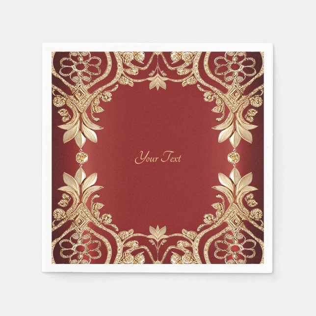 Modern Gold Red Floral Napkins Serviette (Vorderseite)