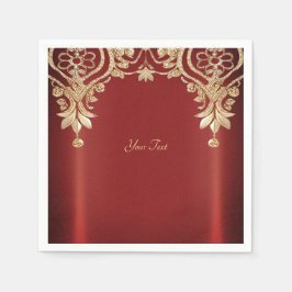 Modern Gold Red Floral Napkins Serviette