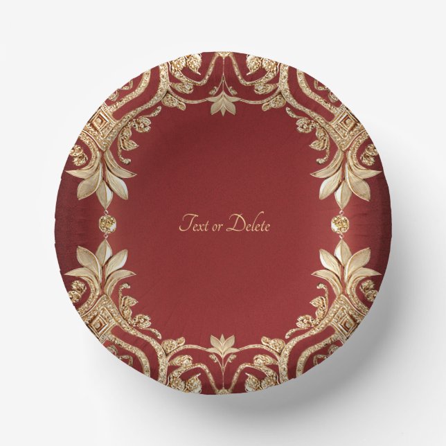 Modern Gold Red Floral Pappteller (Vorderseite)