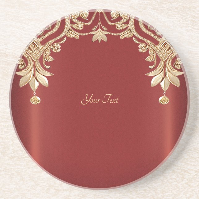Modern Gold Red Floral Sandstone Coaster Getränkeuntersetzer (Vorne)