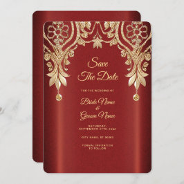 Modern Gold Red Floral Save the Date