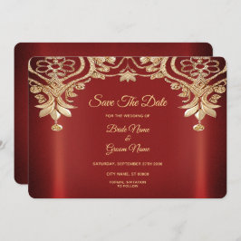 Modern Gold Red Floral Save the Date