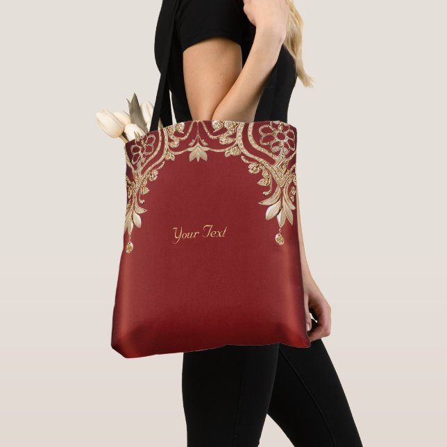 Modern Gold Red Floral Tote Bag (Von Nahem)