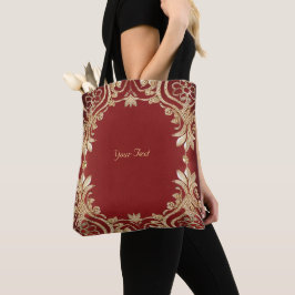Modern Gold Red Floral Tote Bag