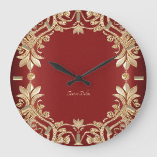 Modern Gold Red Floral Wall Clock Große Wanduhr