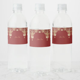 Modern Gold Red Floral Water Bottle Label Wasserflaschenetikett