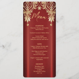 Modern Gold Red Floral Wedding Menu Menükarte