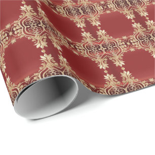 Modern Gold Red Floral Wrapping Paper Geschenkpapier