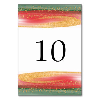 Modern Gold Red Green Weihnachtskarte Tischnummer