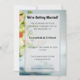 Modern Gold Rings & Floral Border Engagement Einladung