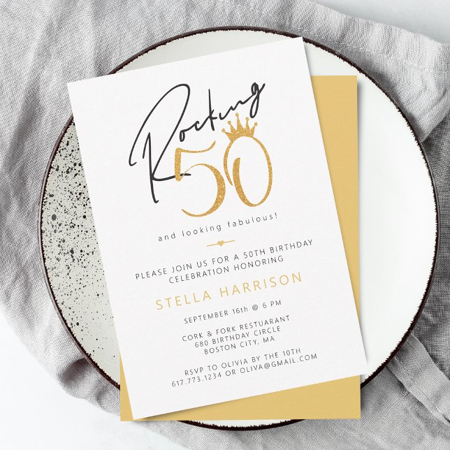 Modern Gold Rocking 50. Geburtstagsparty Einladung (Modern Gold Rocking 50th Birthday Party Invitation)