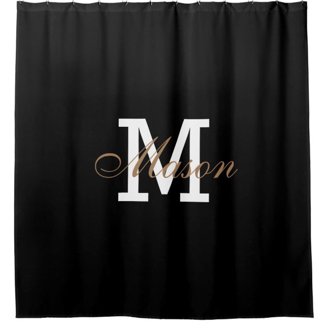 Modern Gold Schwarz-weiß Elegante Monogram Duschvorhang (Vorderseite)