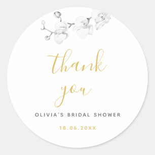 Modern Gold Schwarz-weiß Orchid Wedding Vielen Dan Runder Aufkleber