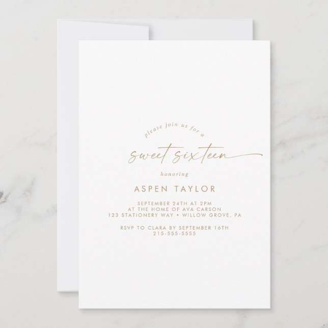 Modern Gold Script 16 . Geburtstag Birthday Einladung (Vorderseite)