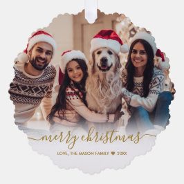 Modern Gold Script 2 Family Foto Weihnachten Ornament Karte