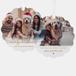 Modern Gold Script 2 Family Foto Weihnachten Ornament Karte