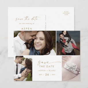 Modern Gold Script 4 Foto Template Save the Date Einladungspostkarte