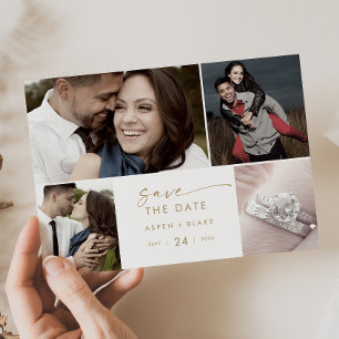 Modern Gold Script 4 FotoCollage Save the Date