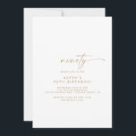 Modern Gold Script 90. Geburtstagsparty Einladung<br><div class="desc">Diese moderne Goldschrift aus dem 90. Jahrhundert lädt zu einer minimalistischen Geburtstagsfeier ein. Das schlichte gelbe goldene Design zeichnet sich durch eine einzigartige industrielle Schrift mit modernem boho Stil aus. Anpassbar in jeder Farbe. Behalt das Design minimal und elegant, wie es ist, oder personalisiere es durch Hinzufügen von eigenen Grafiken...</div>