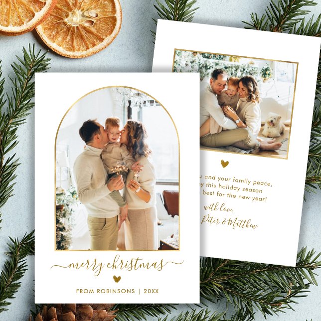 Modern Gold Script Arch 2 Foto Frohe Weihnachten (Von Creator hochgeladen)