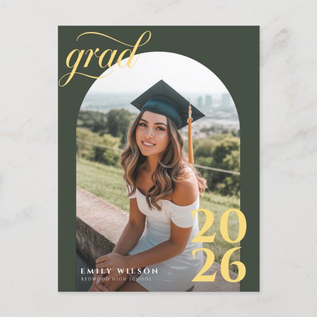 Modern Gold Script Arch Photo Graduation Thank You Postkarte (Vorderseite)