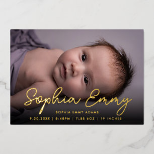 Modern Gold Script Baby Birth Announctions Card Folieneinladung