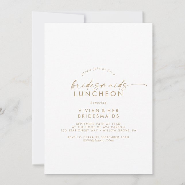 Modern Gold Script Bridesmaids Luncheon Einladung (Vorderseite)