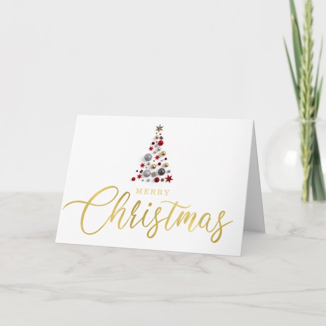 Modern Gold Script Christmas Tree Feiertagskarte (Vorderseite)