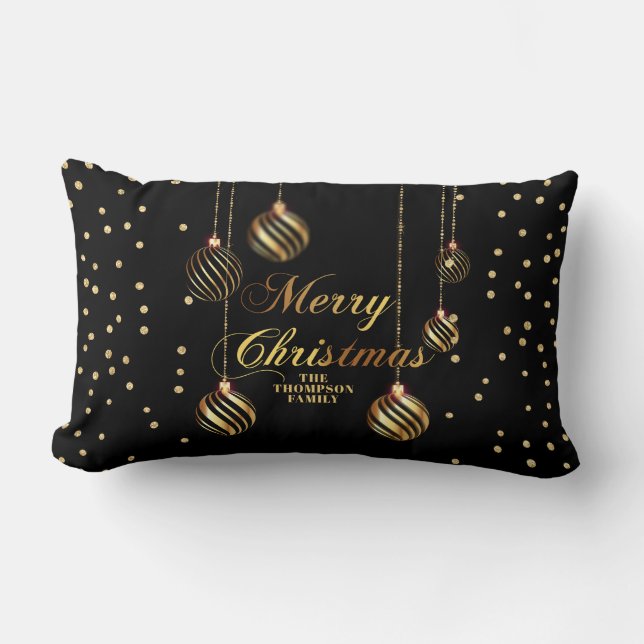 Modern Gold Script Confetti Black Family Weihnacht Lendenkissen (Vorderseite)