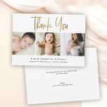 Modern Gold Script Custom 3 Foto Baby Dankeskarte<br><div class="desc">Mit unserer "Modern Gold Script Custom 3 Foto Baby Shower Dankeschön Card" können Sie sich auf elegante und herzliche Weise bedanken. Dieses Dankeschön-Kartenspiel bietet moderne Goldskripttypografie und Platz für drei individuelle Fotos, die eine persönliche Touch zu Ihrer Dankesbotschaft hinzufügen. Personalisieren Sie Ihre Dankeschön-Karten mit diesem eleganten Design und zeigen Sie...</div>