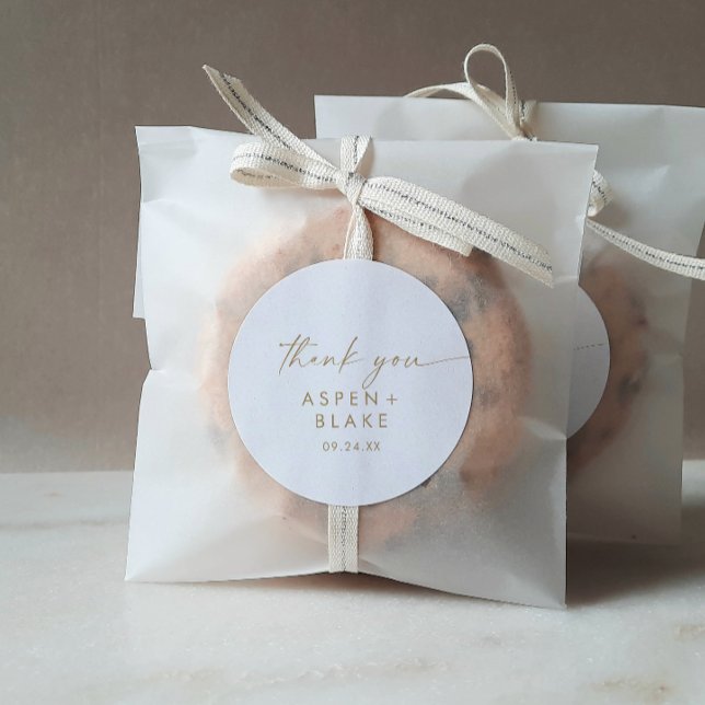 Modern Gold Script Dankeschön Gastgeschenk Hochzei Runder Aufkleber (Von Creator hochgeladen)