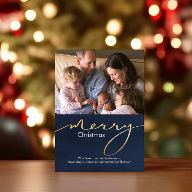 Modern Gold Script Einfach Frohe Weihnachten Foto (modern gold script photo christmas card)