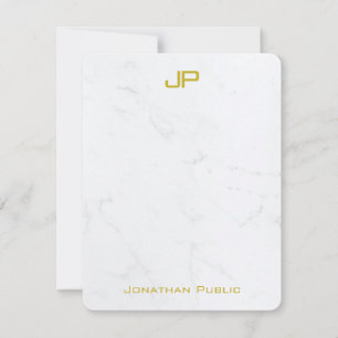 Modern Gold Script Elegante Monogram Marble Einfac Mitteilungskarte
