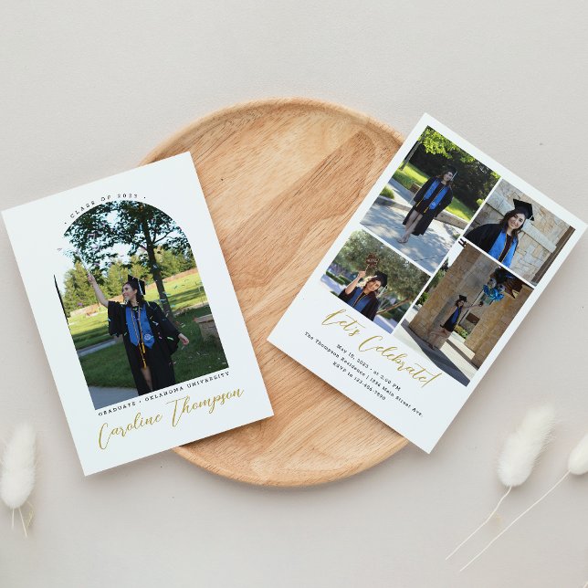 Modern Gold Script Foto Arch & Collage Abschluss Einladung (Von Creator hochgeladen)