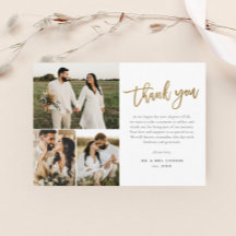 Modern Gold Script Foto Collage Wedding Vielen Dan