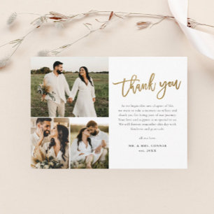 Modern Gold Script Foto Collage Wedding Vielen Dan Postkarte