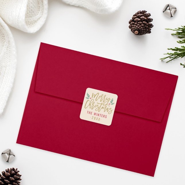 Modern Gold Script Freude Weihnachten Custom Quadratischer Aufkleber (Von Creator hochgeladen)