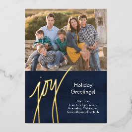 Modern Gold Script Joy Holiday Photo Card Folien Feiertagskarte