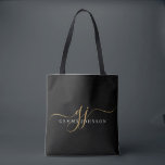 Modern Gold Script Monogram Initials Black<br><div class="desc">Eine elegante,  moderne,  minimalistisch mit Monogramm Tasche,  mit einem Sans Serif-Namen und eleganten Golden Swash-Schriftzeichen auf schwarz.</div>