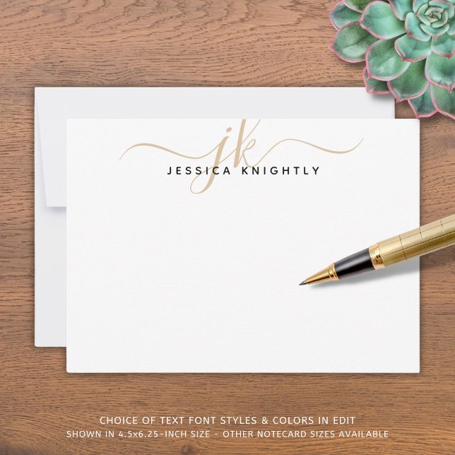 Modern Gold Script Monogram Initials Minimalistisc Mitteilungskarte (Von Creator hochgeladen)