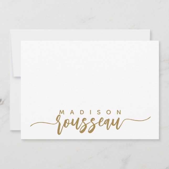 Modern Gold Script Name Personalisiert White Mitteilungskarte (Vorderseite)