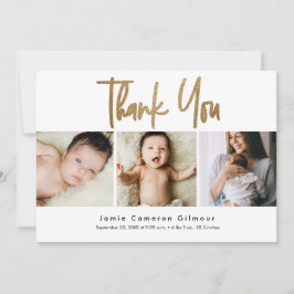 Modern Gold Script Newborn Baby Photo Collage Ankündigung