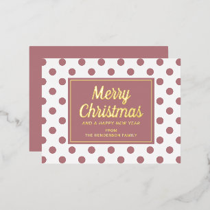 Modern Gold Script Pink Polka Dots Frohe Weihnacht Folien Feiertagspostkarte