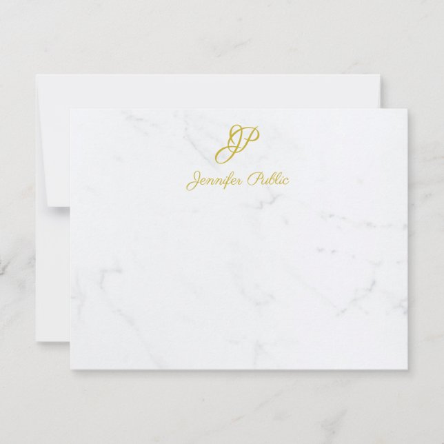 Modern Gold Script Stationery Marble Personalisier Mitteilungskarte (Vorderseite)